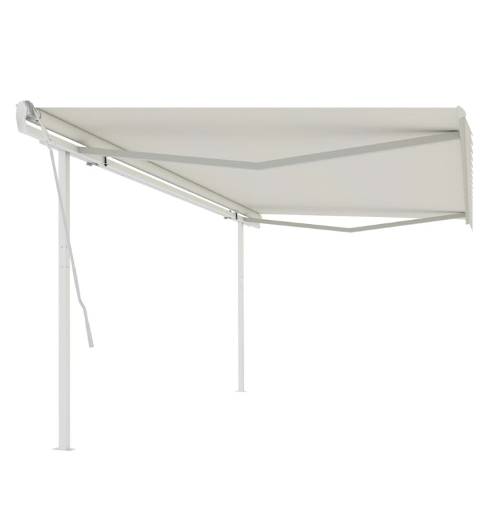 Auvent manuel rétractable avec poteaux 5x3 m Crème | Mobilier & Déco