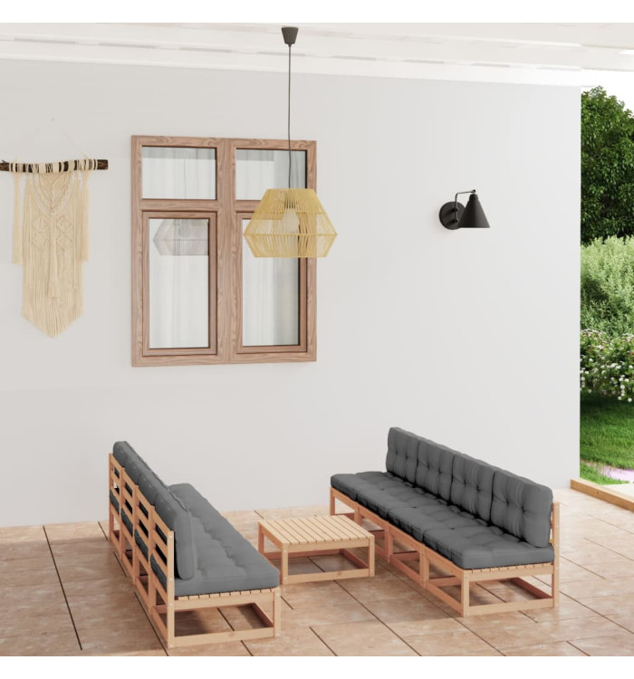 Salon de jardin 9 pcs avec coussins Bois de pin massif | Mobilier & Déco