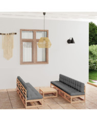 Salon de jardin 9 pcs avec coussins Bois de pin massif | Mobilier & Déco
