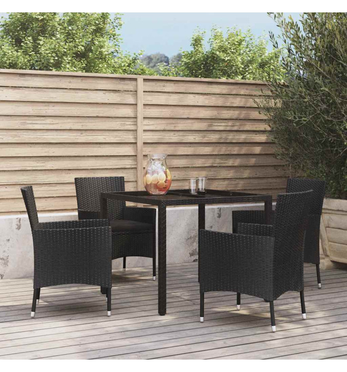 Ensemble à manger de jardin coussins 5pcs Noir Résine tressée | Mobilier & Déco