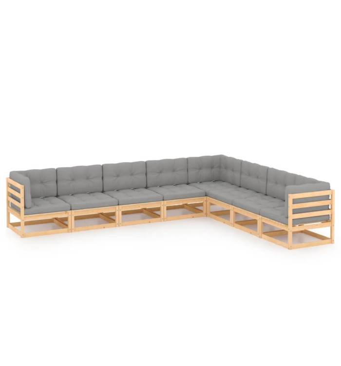 Salon de jardin 8 pcs avec coussins Bois de pin massif | Mobilier & Déco