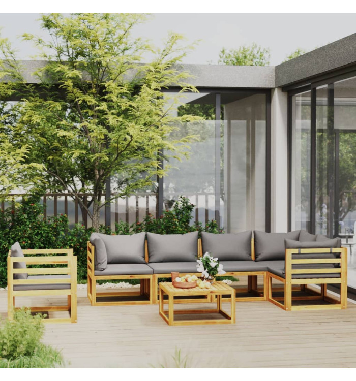 Salon de jardin 7 pcs avec coussin Bois d'acacia solide | Mobilier & Déco