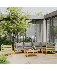 Salon de jardin 7 pcs avec coussin Bois d'acacia solide | Mobilier & Déco