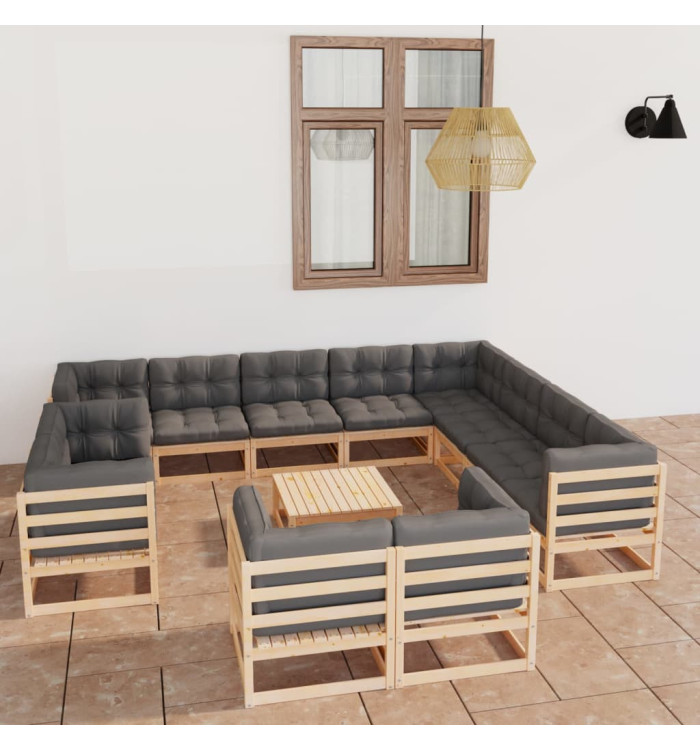 Salon de jardin 13 pcs avec coussins Bois de pin massif | Mobilier & Déco