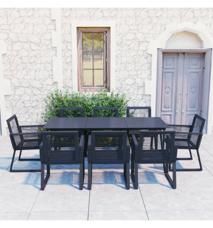 Ensemble à manger d'extérieur 9 pcs Rotin PVC Noir | Mobilier & Déco