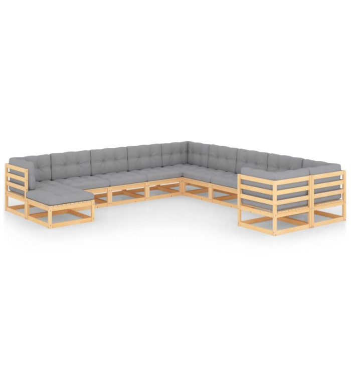 Salon de jardin 11 pcs avec coussins Bois de pin massif | Mobilier & Déco