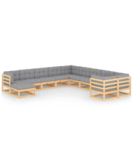 Salon de jardin 11 pcs avec coussins Bois de pin massif | Mobilier & Déco