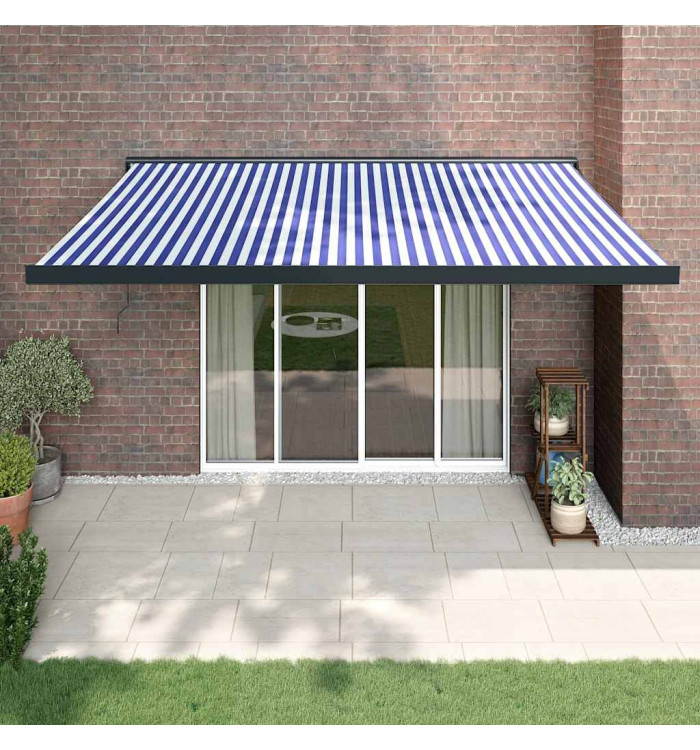 Auvent rétractable bleu et blanc 4,5x3 m tissu et aluminium | Mobilier & Déco