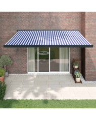 Auvent rétractable bleu et blanc 4,5x3 m tissu et aluminium | Mobilier & Déco