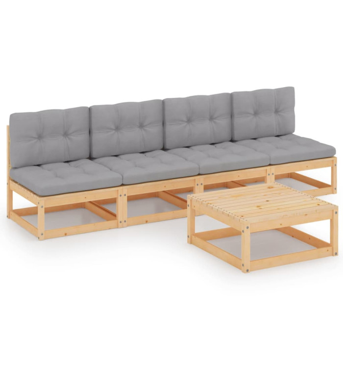 Salon de jardin 5 pcs avec coussins Bois de pin massif | Mobilier & Déco