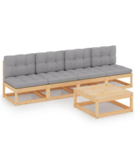Salon de jardin 5 pcs avec coussins Bois de pin massif | Mobilier & Déco