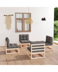 Salon de jardin 4 pcs avec coussins Bois de pin massif | Mobilier & Déco