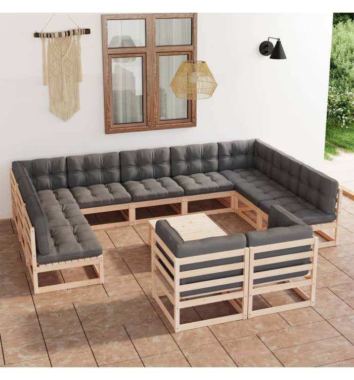 Salon de jardin 12 pcs avec coussins Bois de pin massif | Mobilier & Déco