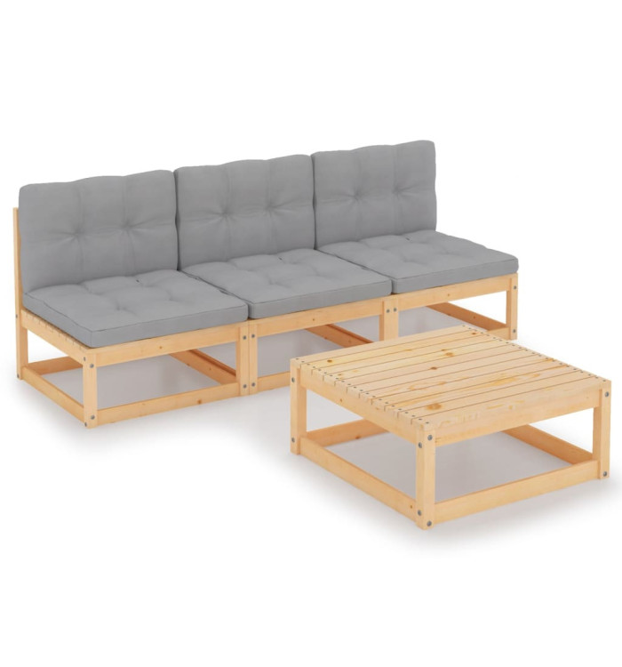 Salon de jardin 4 pcs avec coussins Bois de pin massif | Mobilier & Déco
