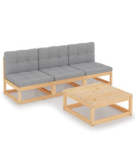 Salon de jardin 4 pcs avec coussins Bois de pin massif | Mobilier & Déco