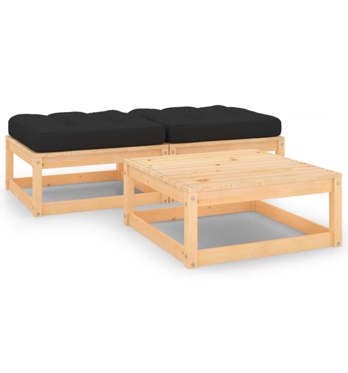 Salon de jardin 3 pcs avec coussins Bois de pin massif | Mobilier & Déco