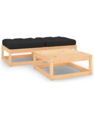 Salon de jardin 3 pcs avec coussins Bois de pin massif | Mobilier & Déco
