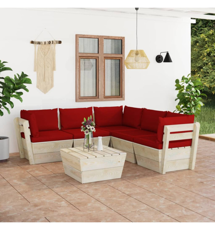 Salon de jardin palette 6 pcs avec coussins bois d'épicéa | Mobilier & Déco