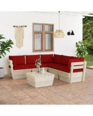 Salon de jardin palette 6 pcs avec coussins bois d'épicéa | Mobilier & Déco
