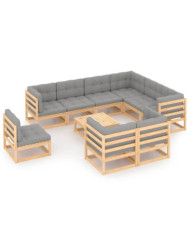 Salon de jardin 10 pcs avec coussins Bois de pin massif | Mobilier & Déco