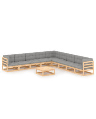 Salon de jardin 10 pcs avec coussins Bois de pin massif | Mobilier & Déco