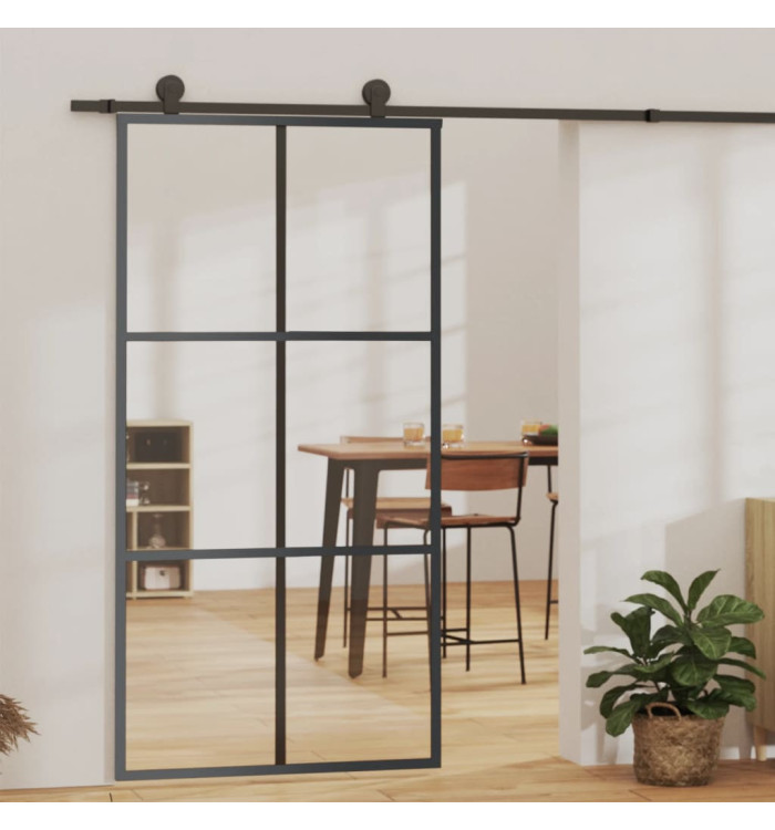 Porte coulissante Verre ESG et aluminium 102x205 cm Noir | Mobilier & Déco