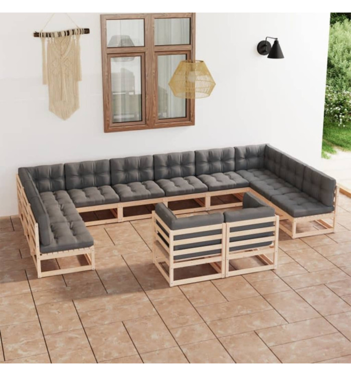 Salon de jardin 12 pcs avec coussins Bois de pin massif | Mobilier & Déco