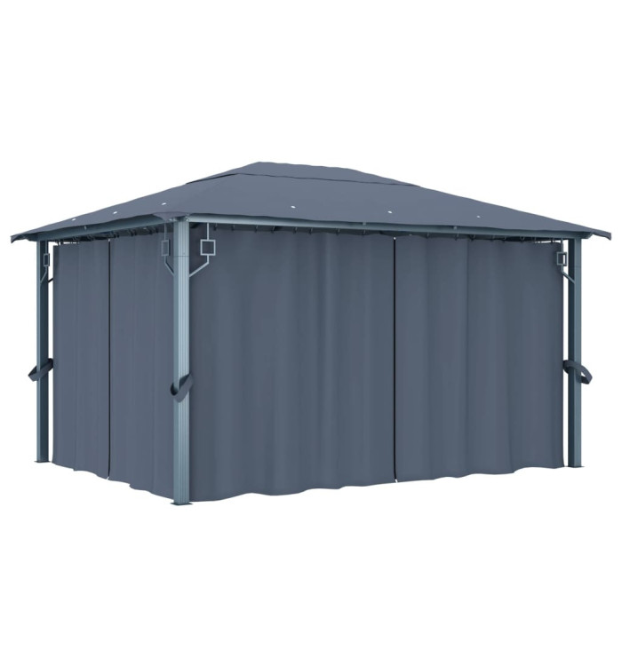 Tonnelle avec rideau 400x300 cm Anthracite Aluminium | Mobilier & Déco