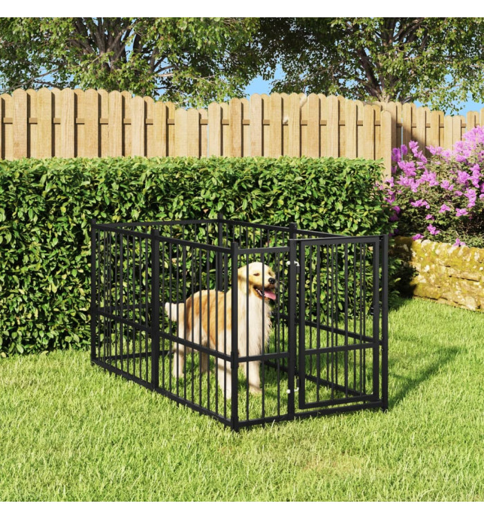 Chenil pour chien Noir 193,5x97x100 cm Acier | Mobilier & Déco