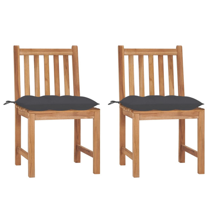 Chaises de jardin lot de 2 avec coussins Bois de teck massif | Mobilier & Déco