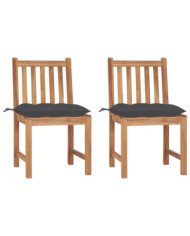 Chaises de jardin lot de 2 avec coussins Bois de teck massif | Mobilier & Déco