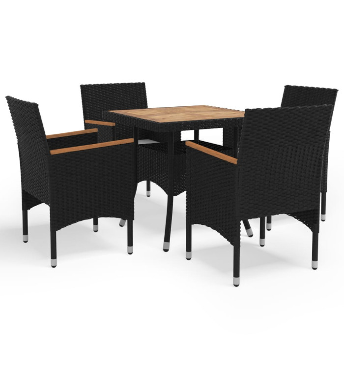 Ensemble à manger de jardin 5 pcs Noir Résine tressée et acacia | Mobilier & Déco