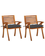 Chaises à manger de jardin avec coussins lot de 2 Acacia massif | Mobilier & Déco