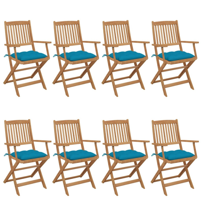 Chaises pliables de jardin lot de 8 avec coussins Bois d'acacia | Mobilier & Déco