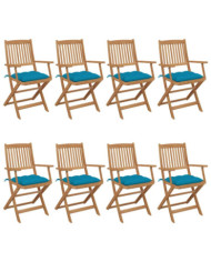 Chaises pliables de jardin lot de 8 avec coussins Bois d'acacia | Mobilier & Déco