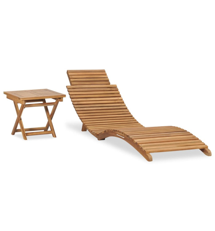 Chaise longue pliable avec table Bois de teck solide | Mobilier & Déco