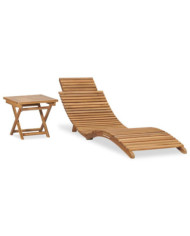 Chaise longue pliable avec table Bois de teck solide | Mobilier & Déco