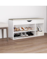 Banc à chaussures avec coussin Blanc brillant Bois d'ingénierie | Mobilier & Déco