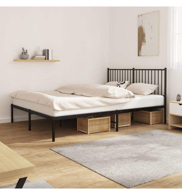 Cadre de lit métal sans matelas et tête de lit noir 160x200 cm | Mobilier & Déco