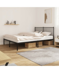 Cadre de lit métal sans matelas et tête de lit noir 160x200 cm | Mobilier & Déco
