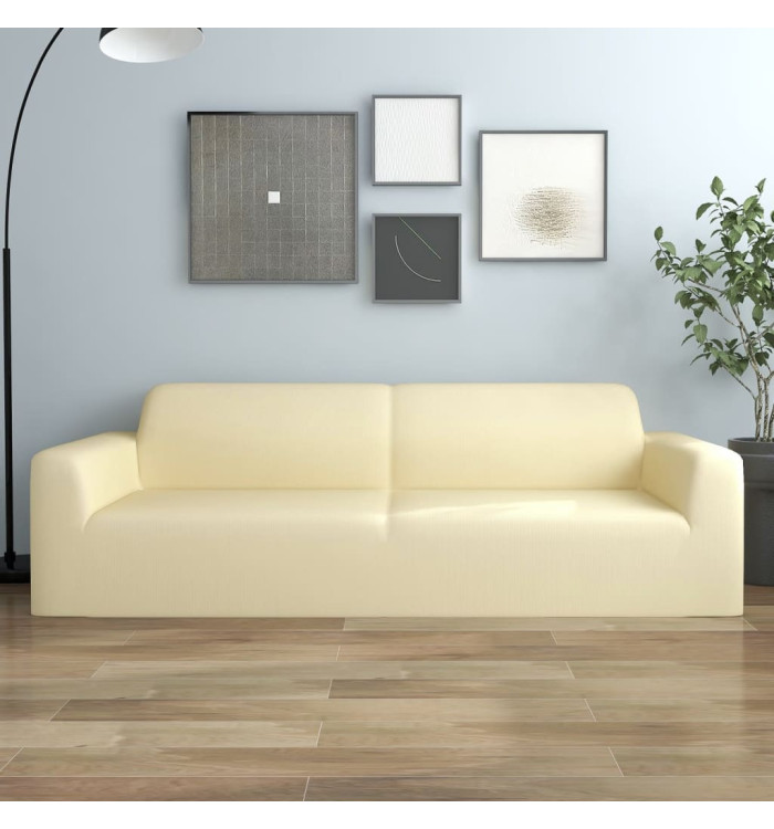 Housse extensible de canapé 3 places Crème Jersey de polyester | Mobilier & Déco