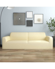 Housse extensible de canapé 3 places Crème Jersey de polyester | Mobilier & Déco