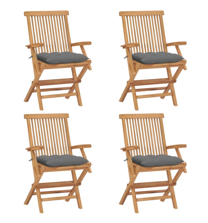 Chaises de jardin et coussins gris lot de 4 Bois de teck massif | Mobilier & Déco