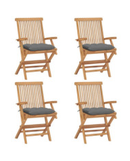 Chaises de jardin et coussins gris lot de 4 Bois de teck massif | Mobilier & Déco