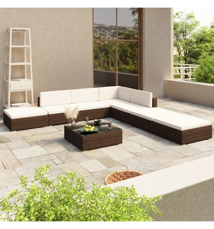 Salon de jardin 8 pcs avec coussins Résine tressée Marron | Mobilier & Déco