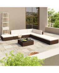 Salon de jardin 8 pcs avec coussins Résine tressée Marron | Mobilier & Déco