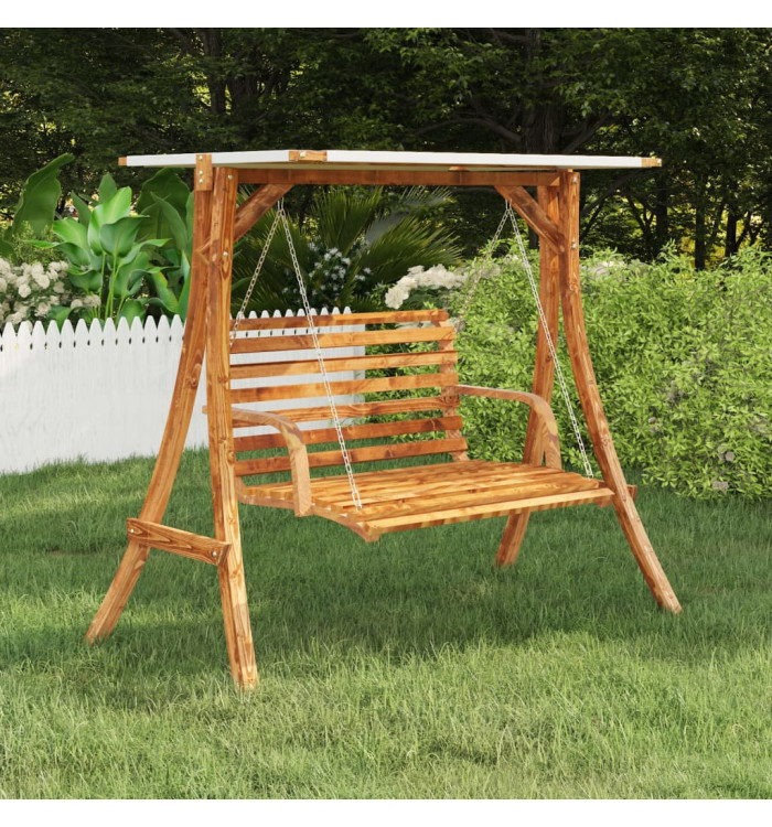 Cadre de balançoire avec toit crème Bois courbé à finition teck | Mobilier & Déco