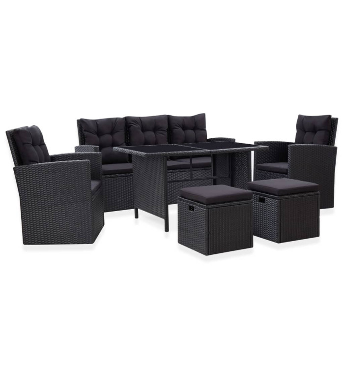 Salon de jardin 6 pcs avec coussins Résine tressée Noir | Mobilier & Déco