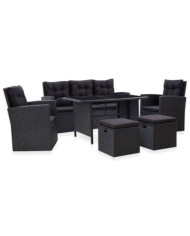 Salon de jardin 6 pcs avec coussins Résine tressée Noir | Mobilier & Déco