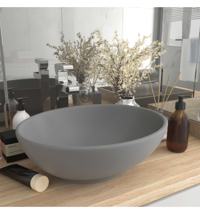 Lavabo ovale de luxe Gris clair mat 40x33 cm Céramique | Mobilier & Déco